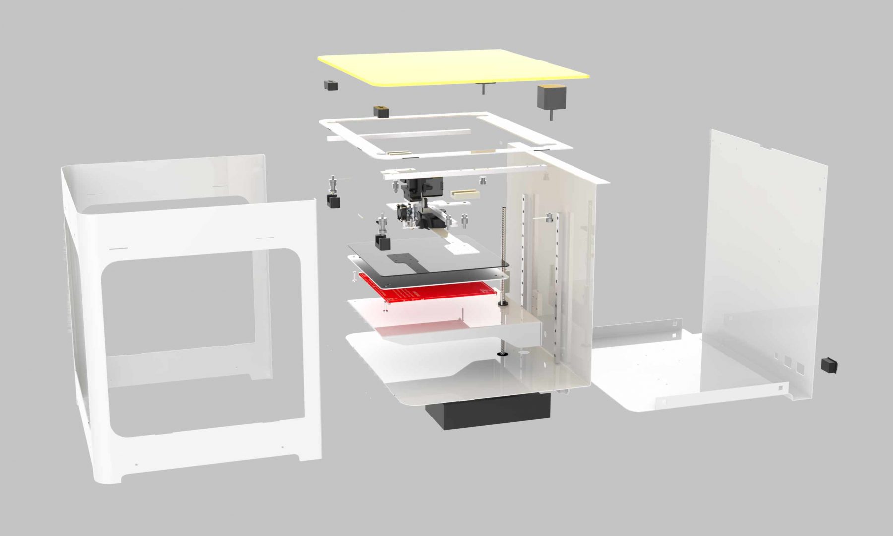 Exploded view of "Dood", FDM 3D printer by Dood Studio and bold-design - www.bold-design.fr